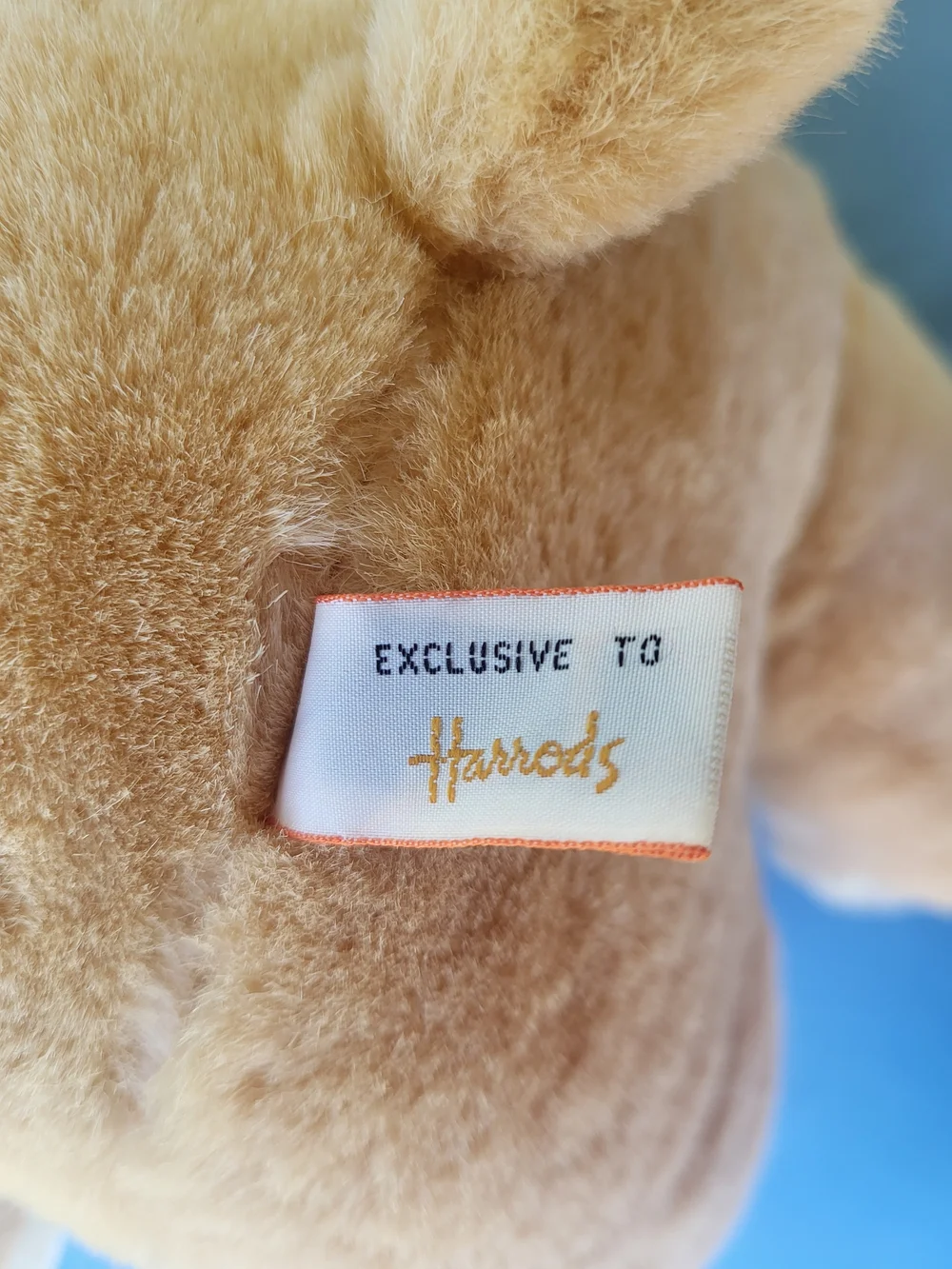 Harrods Tan Plush Teddy Bear with Red and Yellow Knit Hat & Scarf